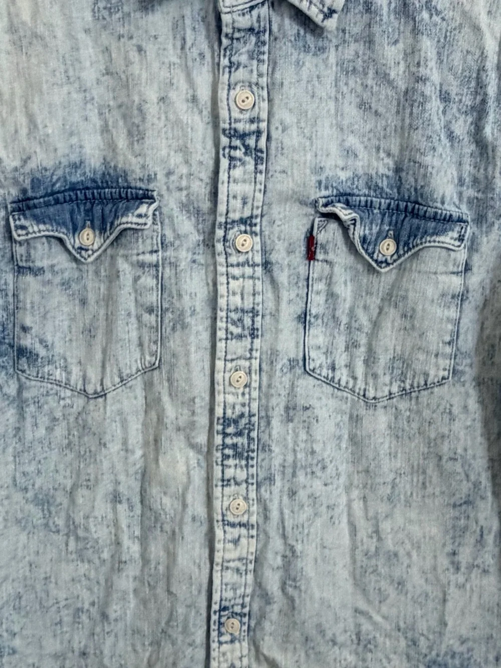 Levi's Men's Light Blue Acid-Wash Denim Shirt Short Sleeve Button Up Sz S